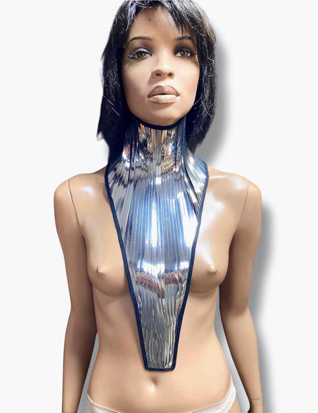Bib High Posture collar , part of Sorayama meets Giger costume neck corset necklace, metallic gothic choker futuristic fetish cyberpunk