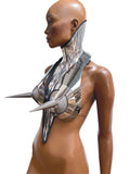 Bib High Posture collar , part of Sorayama meets Giger costume neck corset necklace, metallic gothic choker futuristic fetish cyberpunk