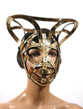 meccano gold cage mask helmet modern warrior helmet scifi warrior headpiece bondage sci fi futuristic steampunk cyber headdress superhero