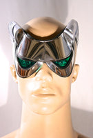 cyborg goggles with horns and green glasses burningman , futuristic, sci fi, cyber eyewear, mask, goggles,baphomet mask