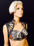 futuristic chrome bustier corset top, sci fi costume top, lady gaga bra, cyberpunk, cybergoth steampunk,