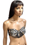 futuristic chrome bustier corset top, sci fi costume top, lady gaga bra, cyberpunk, cybergoth steampunk,