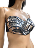 futuristic chrome bustier corset top, sci fi costume top, lady gaga bra, cyberpunk, cybergoth steampunk,