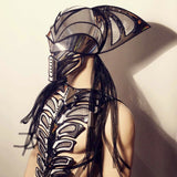 2 piece bat predator cyborg mask headpiece , cylon sci fi futuristic steampunk cyber headdress cybergoth divamp couture