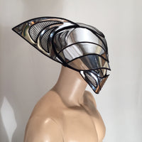 2 piece bat predator cyborg mask headpiece , cylon sci fi futuristic steampunk cyber headdress cybergoth divamp couture