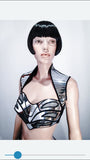 futuristic chrome bustier corset top, sci fi costume top, lady gaga bra, cyberpunk, cybergoth steampunk,