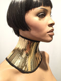 Gold cleopatra neck corset armor necklace gothic choker in chrome slave collar victorian edwardian  steampunk cyber goth