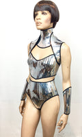 metallic bustier corset top, sci fi costume top,lady ga bra,rave bra , cyberpunk, cybergoth steampunk, futuristic clothing, fusion bra