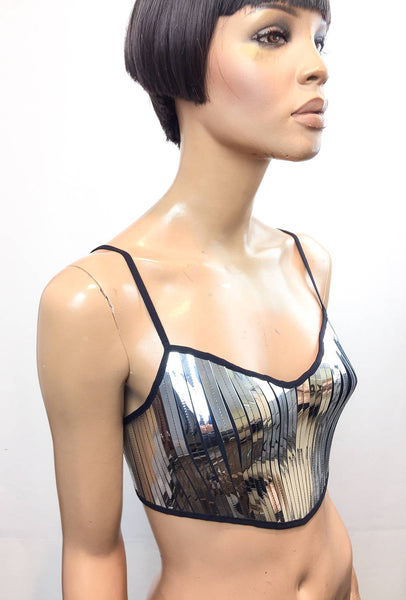 metallic bra bustier top, futuristic costume, lady ga bra,rave bra , c –  divamp