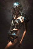 organic shaped corset in chrome and clear pieces,robot costume, futuristic cosplay corset , sci fi costume, lady gaga corset , burning man