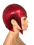 Asymmetric cosplay wig , including one side whisker .metallic hairdress ,Jessica Rabbit hairpiece bobcut headpiece metal futuristic