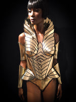 The original designed by Divamp Couture Sun goddess metallic corset  ,steampunk robot top, futuristic corset , scifi costume