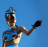 futuristic ponytail mohawk cyborg goggles , sci fi headdress , cyber eyewear, mask, goggles daft punk mask divamp couture