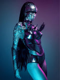 Spike bustier corset top, futuristic costume top,,rave bra , cyberpunk, cybergoth steampunk, futuristic clothing, fusion bra