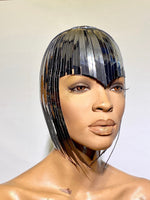 2 tone owl forehead Cleopatra metallic wig hairdress in chrome or gold egyptian goddess wig bob hairpiece bobcut headpiece metal futuristic