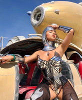 Metropolis corset in gold or silver. Sci fi costume, metal effect. Futuristic bustier. Female  robot costume. Burlesque metallic top