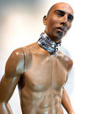 futuristic male posture collar, cyborg, punishment necklace