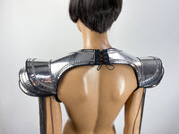 Fringe epaulettes, metallic embossed shoulder armor, futuristic armour, shoulder pads