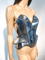 Detailed embossing corset , designed by Divamp Couture ,steampunk robot futuristic cosplay corset , sci fi costume, metal corset