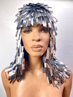 Egyptian metallic wig ,cleopatra hairdress goddess, bob wig, hairpiece bobcut headpiece metal futuristic