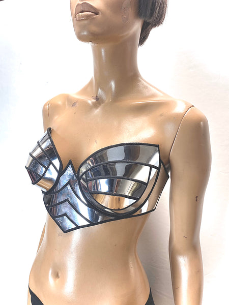 metallic bra bustier top, futuristic costume, lady ga bra,rave bra , c –  divamp
