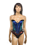 Multiple colored fantasy bustplate top. Female robot costume. Burlesque metallic corset frontplate