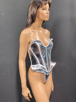 Embossed fantasy bustplate top. Female robot costume. Burlesque metallic corset frontplate,futuristic costume lingerie