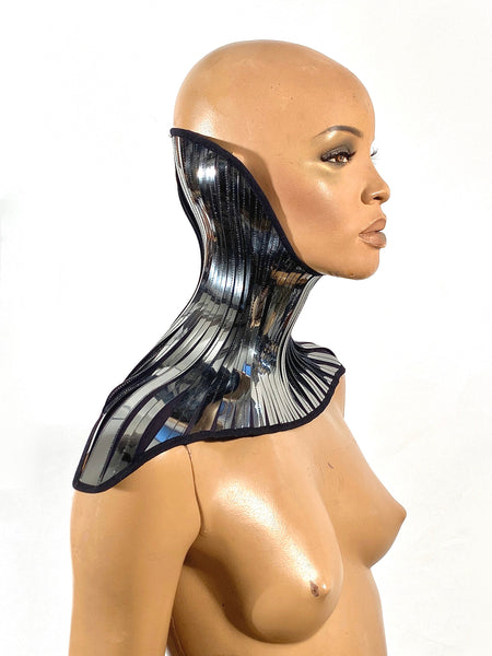 Invertable High Posture collar , boned neck corset necklace, metallic –  divamp