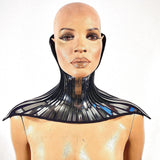 Invertable High Posture collar , boned neck corset necklace, metallic gothic choker futuristic fetish steampunk cyber goth lacer