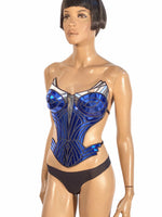 Fembot superhero corset top.Scifi costume, metal effect. Futuristic bustier. Female robot costume. Burlesque metallic top