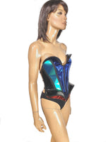 Multiple colored fantasy bustplate top. Female robot costume. Burlesque metallic corset frontplate