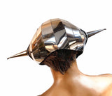 Where Giger met Sorayama, futuristic helmet ,cyborg headpiece robot cybergoth , robocop divamp couture