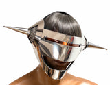 Where Giger met Sorayama, futuristic helmet ,cyborg headpiece robot cybergoth , robocop divamp couture