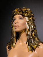 Egyptian metallic wig ,cleopatra hairdress goddess, bob wig, hairpiece bobcut headpiece metal futuristic