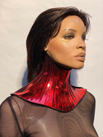 Red metallic neck corset, necklace gothic choker, cybergoth collar