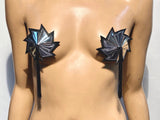 Chrome pasties with tassels, burlesque , showgirl
