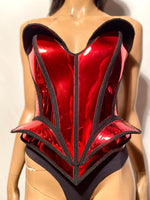 Single color embossed fantasy bustplate top. Female robot costume. Burlesque metallic corset frontplate.