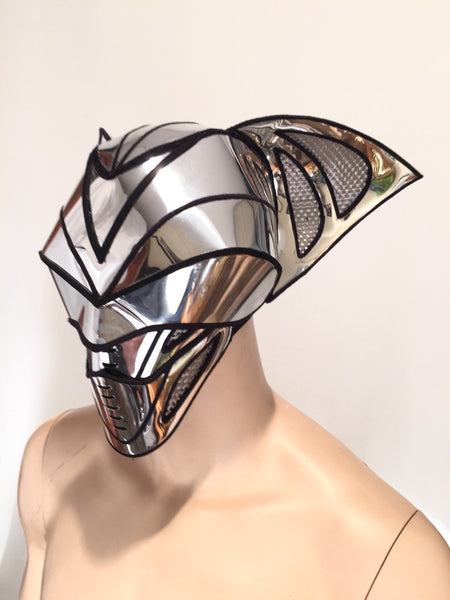 2 piece bat predator cyborg mask headpiece  , cylon sci fi  futuristic steampunk cyber headdress cybergoth divamp couture