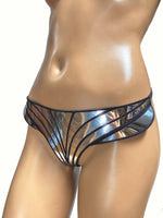 Wing chrome embroidered bottoms thong,silver string slip ,silver thong , dancer pants , cybergoth, futuristic clothing,gogo bottoms