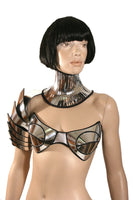 rave bra, cybergoth top, futuristic costume, metal top , divamp couture