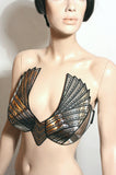 chrome fetish goth wing top , steampunk bustier , apocalyptic gothic costume , corset top