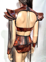 Embossed bustle , futuristic outfit female Torera from divamp Couture with retractable fringes