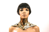Gold cage neck corset armour posture necklace gothic choker in chrome slave collar victorian edwardian bdsm fetish steampunk cyber goth