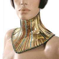 gold African tribal neck corset armor necklace gothic choker in chrome slave collar victorian edwardian bdsm fetish steampunk cyber goth